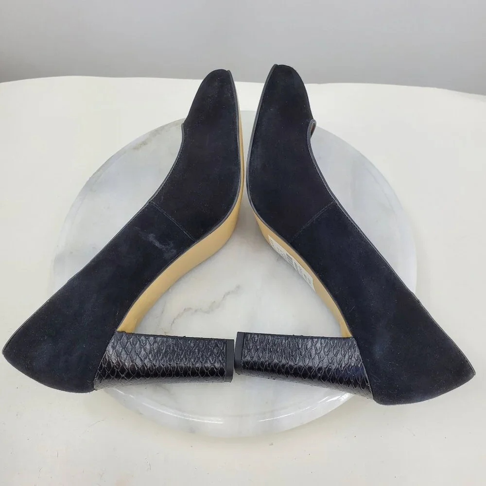 Talbots Women's Black Suede Round‎ Toe Faux Snake Skin High Heel Pump Shoes 9.5